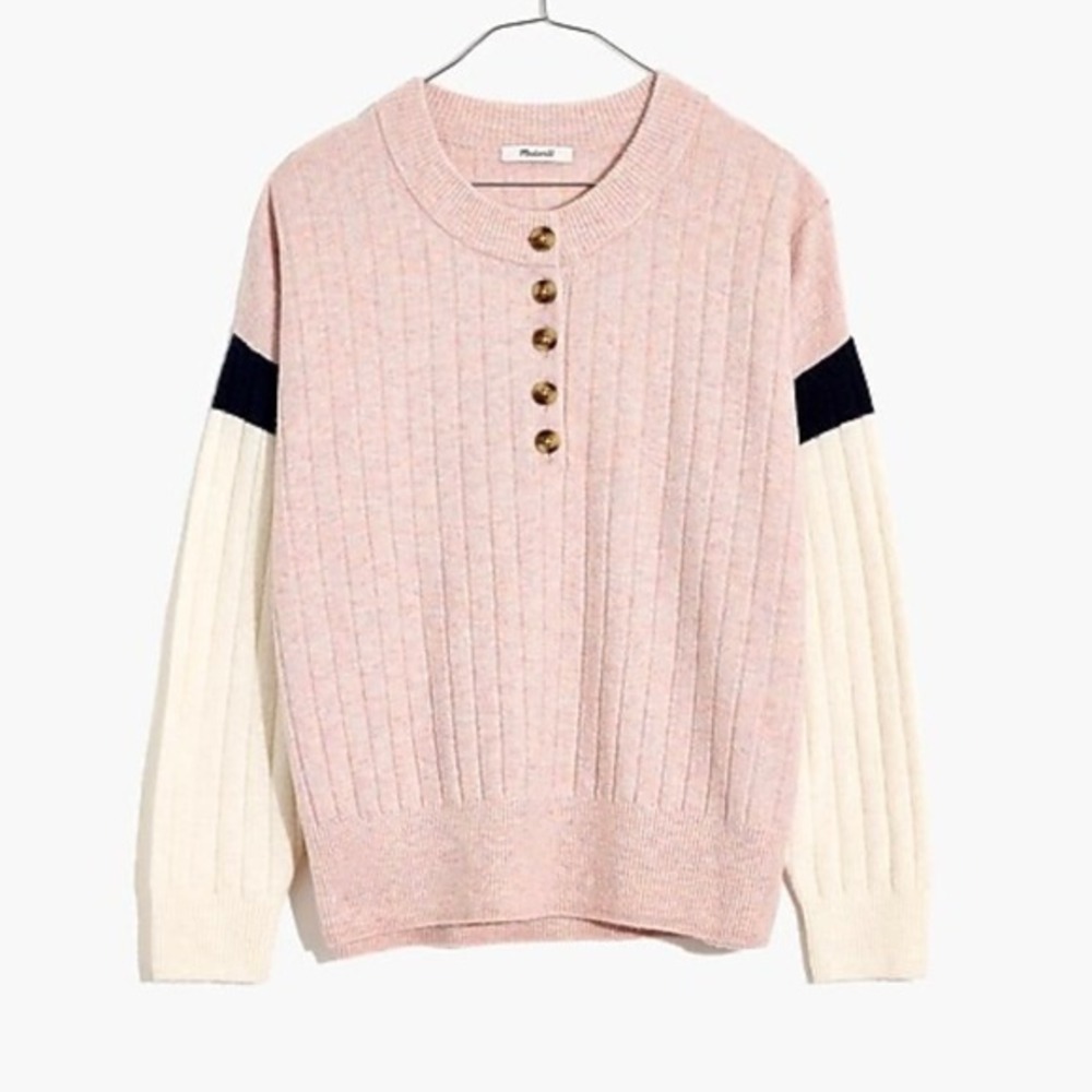 Madewell Striped Bowden Henley Sweater in Coziest Yarn